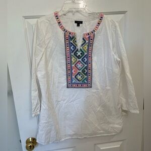 Talbots White and Pink Embroidered Tunic